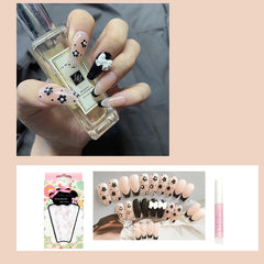 24pcs decorated false nails Transparent purple bow with long round head falis nails Manicure patch acrylic nail tips