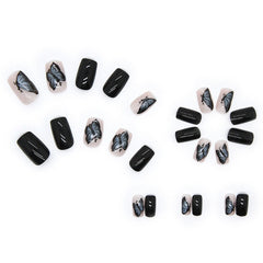 24Pcs Silver Pink Gradient Ballet False Nails With Butterfly Heart Design Long Coffin Fake Nails Press On Nail Wear Manicure Tip