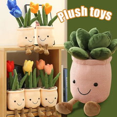 Artificial Tulip Succulent Plants Plush Stuffed Decorations 35cm Vrious Potted Flower Cactus Bookshelf Home Living Room Decor