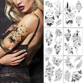 YICKYUE - sketches tattoo designs 6pcs/lot fox rose flowers tattoo sticker women girl sexy body tattoos black big size waterproof decal