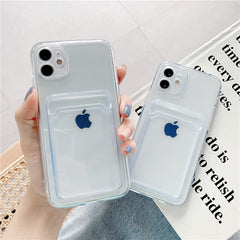 Luxury Transparent Card Holder Phone Case For iPhone 11 12 Pro Max Mini X Xs XR 7 8 Plus SE2 Silicone Shockproof Soft Cover