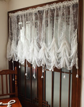 200*230cm Rural Sheer Curtain Lace, Hollow Balloon Blind, Vintage Curtain Valance, Finished Cafe Curtain Sheer for Home Hotel
