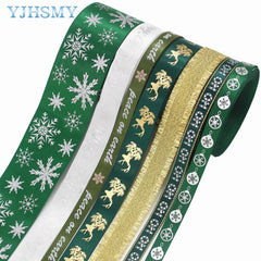 Yickyue Christmas Ribbon Grosgrain Satin Fabric Ribbons for Crafts Decoration Holiday Box Gift Wrapping and Sewing 5 Yards