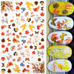 1 Sheet Maple Leaves 3D Nail Stickers Fall Leaf Flowers Line Sliders For Nails Self Adhesive Stickers Autumn Manicuring Decals
