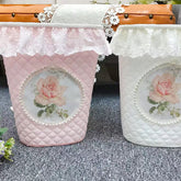 Yickyue Desktop Small Trash Can Home Office Garbage Storage Bucket French Girl Style Home Decor Trash Bins Pink Sundry Storage Baskets