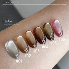 YICKYUE - 10ML 1PCS Brown Nails Champagne Silk cloth Amber Maillard Cat Eye Magnet Gel Nail Polish French tip Nails Autumn Nails