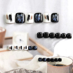 False toenails Beauty for Toenail with Black and White Unique Elegant Long Lasting Simple Detachable Suit for Women's Daliy Life