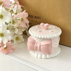 YICKYUE - Creative Bow Ceramic Pearl Jewelry Box Cute Painted Tabletop Trinket Holiday Gift Girl Cosmetics Storage Jar Home Decoration New