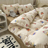 YICKYUE - Skin-friendly Naked Sleeping Double-layer Yarn Washed Cotton Bedding Four-piece Set Double Quilt Cover Bedding Set for Home