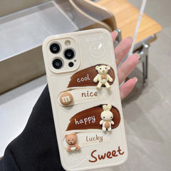 3D bear rabbit cartoon phone case for iphone xsmax 7 8 plus xr x 12 mini 11 pro max soft silicone cute label cover capa