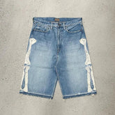 Hearujoy 90s Streetwear Y2K Street New Fashion Skeleton Embroidery Loose Shorts Men Retro Harajuku Pop Hip Hop Gothic High Waist Sports Denim Shorts