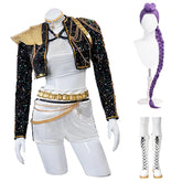 YICKYUE Rumi Cosplay Costume Wig Shoes Black Coat Singing Suit Song-Promotion Costume Women Halloween Party Role Playing Outfit