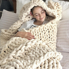 TONGDI Soft Warm Large Handmade Knitted Coarse Woolen Blanket Pretty Gift For Winter Bed Sofa Girl All Season Sleeping Bag
