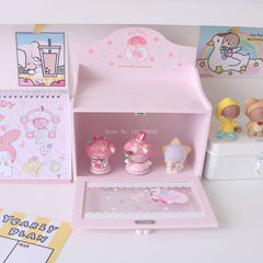 YICKYUE - Monolayer Wooden Gift Desktop Tidy Up Storage Box Cute Soft Sister Display Stand Multi-functional Hair Clip Jewelry Storage Box