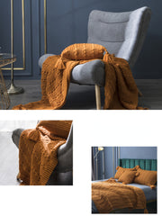YICKYUE - Thread Knitted 130x160cm Throw Blanket for Bed Sofa Geometric Acrylic Fabric Bed Runner 45x45cm Cushion Cover 48x74cm Pillowcase