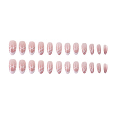 24P Round Head Point Drill White French Manicure Gradient Nail Art Full Cover Artificial Fake Nails Wearing Reusable False Nails