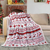 Yickyue Merry Christmas Blankets Thicked Elk 3D Printing Flannel Blanket Soft Warm Sherpa Flannel Double Layer Fluffy Snowflake Blanket
