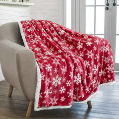 Yickyue Red Plaid Christmas Gift Blanket Winter Soft Fleece Throw Blanket Warm Plush Sherpa Snowflake Fluffy Home Sofa Cover Bedspread