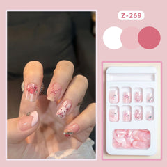 Yickyue 24pcs Cut Rabbit False Nails Full Cover Glitter Rhinestone New Year Artificial Nail Tips For Girl Gifts Press On Nails Wearable
