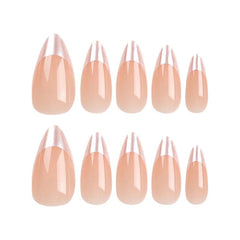 YICKYUE 24Pcs Almond-Shaped Press-On Nails Simple&Elegant Reusable Minimalist Fake Nails with French Tips for Women&Girls Daily Wear