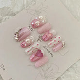YICKYUE - Handmade Wearbale Fake Nail Methyldopamine Ins Style Short Press On Nail Cute Senior Hot Girl Desgin Byself Plastic Flash Pearl