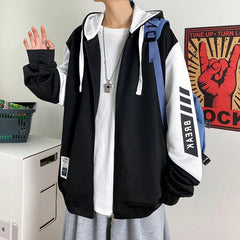 YICKYUE - Autumn Winter Versatile Sports Hoodie Casual Men Loose Tess Sporty Cool Boys Soft Preppy Style School Student Print Stripes
