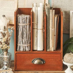 YICKYUE - Desktop Storage Box Frame Document Stationery Desk Book Storages Frames Household Drawer Wooden Home Decoration
