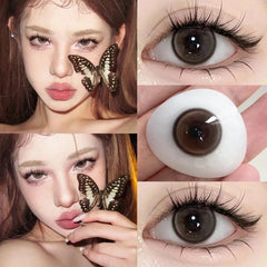 YICKYUE - 1 Pair Brown Colored Contact Lenses with Myopia 0~-8.00 Degree Natural Cosmetic Beauty Pupil Soft Circle Color Lenses