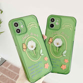 Green silicone phone case for iphone 11 12 mini pro max 7 8 plus se 20 x xr xsmax butterfly tulip flower cute cover capa