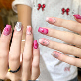 YICKYUE - 10pcs Handmade Y2K Press On Nails Shiny Cat Eye Pink Star Blush Design Sweet Cool Fake Nails Wearable Nail Art Tips for Hot Girl