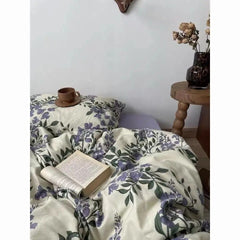 Yickyue 100% Cotton Bedding Set 4-piece/set Textile Home Wisteria Retro Bedding Set Deluxe King Bed Sheet/Duvet Cover/pillow Case