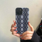 Black blue Rhomboid lattice retro phone case for iphone 13 11 12 pro max 8 plus x xr xsmax 7 leather soft silicone back cover