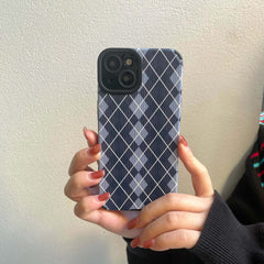Black blue Rhomboid lattice retro phone case for iphone 13 11 12 pro max 8 plus x xr xsmax 7 leather soft silicone back cover