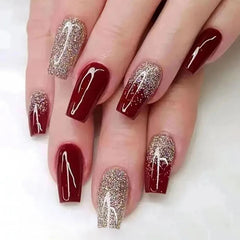 YICKYUE 24 PCs Short French Minimalist Glitter Nails with 1 Jelly Gel and 1 Nail File