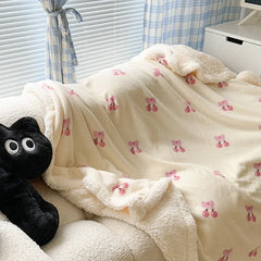 YICKYUE - Printed Autumn Winter Warm Sofa Blankets for Throw Soft Coral Fleece Warmth Bed Blanket Imitation Lambswool Anti-static Blanket