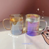 W&G Ins Laser Glass Cup Colorful Water Cup Milk Cup Juice Cup Kawaii Laser Handle Colorful Transparent Color Drink Cup