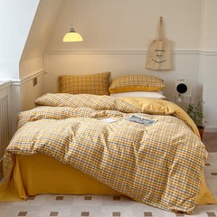 YICKYUE - New Pink Plaid Quilt Color Woven Washed Cotton Bedding Set of Four Piece Pure Cotton Single Double Single Pillow Case Bedroom