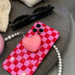 2022 Hot cute checkerboard 3D crystal Love Heart Bracket soft phone case for iphone 12 11 13 Pro Max X XS XR Max girl gift Cover