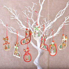 5Pcs Wooden Pendants 3D Hanging Christmas Tree Ornaments Santa Claus Reindeer Wood Chips Xmas Decorations For Home Navidad 2022