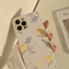 Leather phone case for iphone 7 8 plus xr xs max x 11 12 mini pro max flower cute cover conque funda