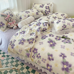 YICKYUE - Floral Style 100% Cotton Printed Soft Bedding Set Duvet Cover Bedclothes Bedspread Pillowcase Flat Sheets Comforter Set for Girl