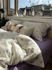 YICKYUE - Elegant romantic pueple flower rose bedding set,twin full queen king cute cotton home textile bed sheet pillow case quilt cover