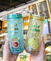 Yickyue Summer Drinking Cans Cup Creative Fashion Plastic Water Bottle With Lid Outdoor Sports Kawaii Students Drinking Straw Ice Cup