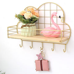 Nodic Creative Cloud Wall Hanger Wrought Iron Wall Mounted Home Decoration Bathroom Bedroom Wooden Storage Shelf Handbag Holder