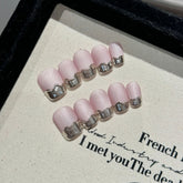 YICKYUE - 10pcs French Ballet Nails Pink Mirror Handmade False Nails Full Cover Fake Nails Tips Wearable Press on Nail Tips Wearable
