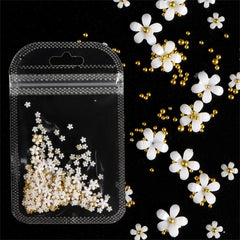 Acrylic Flower 3d Nail Art Decoration Mixed Size White Rhinestones Silver Gem Manicure Tool Nail Design Nail Styling Utensils