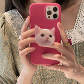 Lovely 3D Cat Holder Stand Soft Matte Phone Case For iPhone 13 11 12 Pro Max MiNi XR X XS Max 7 8 Plus SE 2020 3 Pink Back Cover