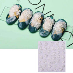 Rose Acrylic Engraved Nail Sticker White 3D Elegant Lace Charm Design Women Hand DIY Nail Art Decoration Decals Party Beauty