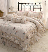 Yickyue - Romantic elegant french floral ruffled bedding set,flower full queen king cotton home textile bedspread pillow case quilt cover