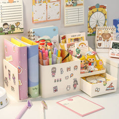 New 2 In 1 Multifunctional Desktop Organizer Pen Holder Books Stand Holder Bookends Cosmetic Storage Box Stationery Organizer
